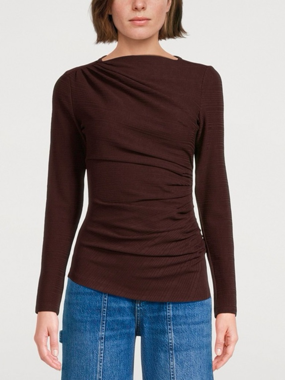 Smythe | Port Wine Ruched Boat Neck Top, S